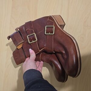 Kork-Ease Ankle Boot Leather New Distressed with Buckles and Zip